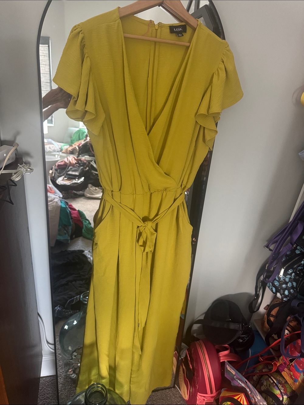 MSK Mustard Wrap Jumpsuit with Flutter Sleeves
